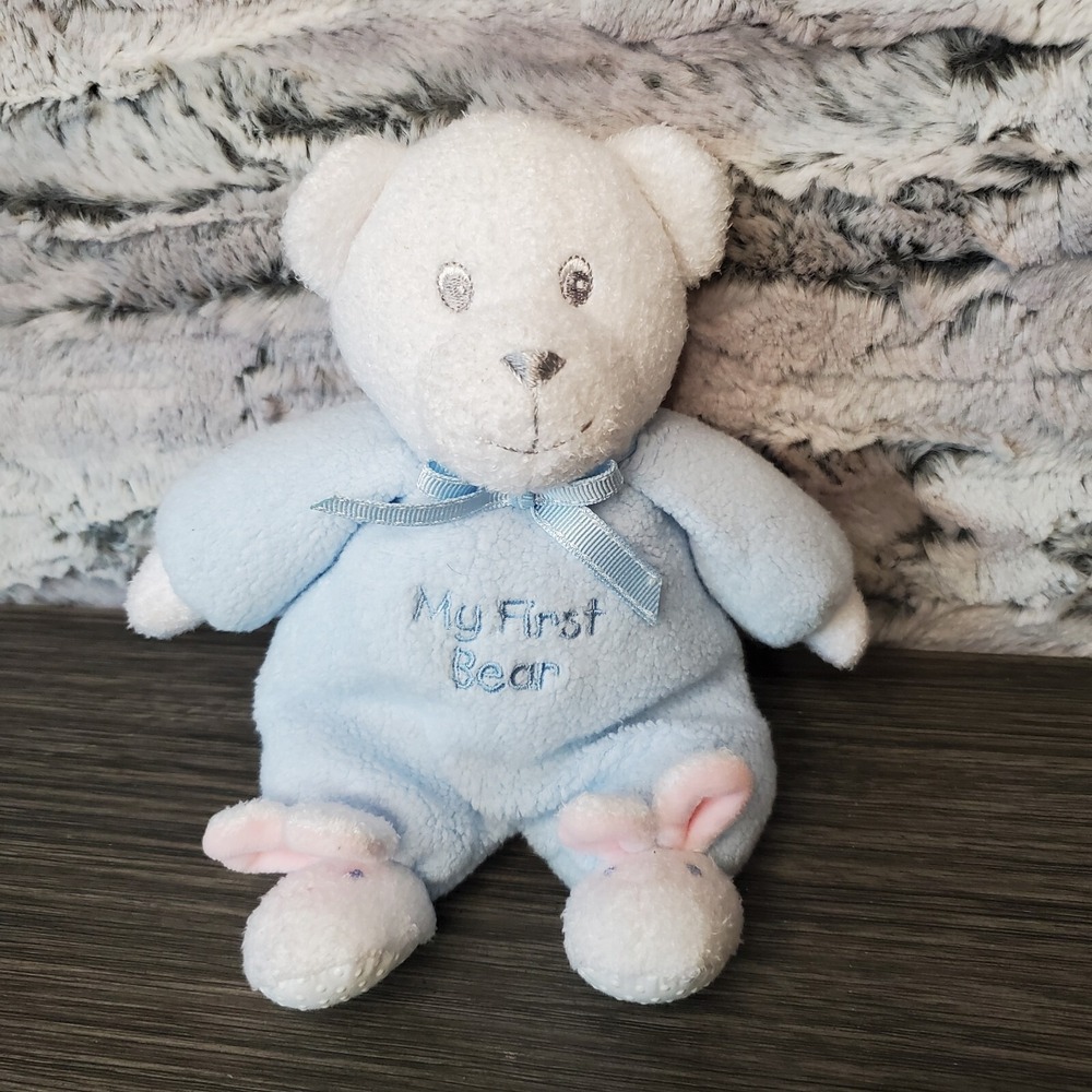 Carter's Prestige Toy My First 1st Bear Rattle Plush Baby Blue Teddy Bunny Feet